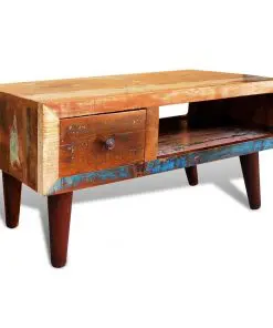 vidaXL Coffee Table with Curved Edge 1 Drawer Reclaimed Wood