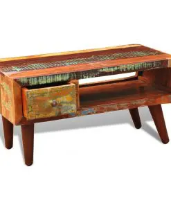 vidaXL Coffee Table with Curved Edge 1 Drawer Reclaimed Wood