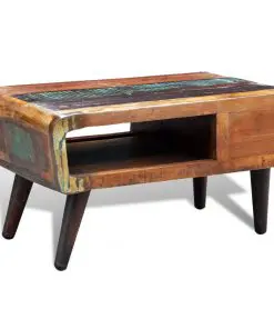 vidaXL Coffee Table with Curved Edge 1 Drawer Reclaimed Wood