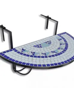 vidaXL Hanging Balcony Table Blue and White Mosaic