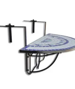 vidaXL Hanging Balcony Table Blue and White Mosaic