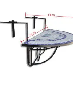 vidaXL Hanging Balcony Table Blue and White Mosaic