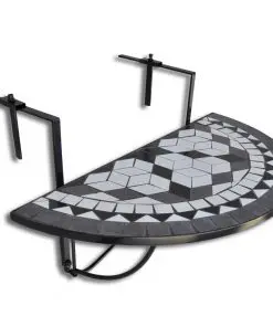 vidaXL Hanging Balcony Table Black and White Mosaic