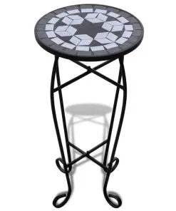 vidaXL Mosaic Plant Table Black and White