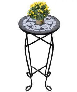 vidaXL Mosaic Plant Table Black and White