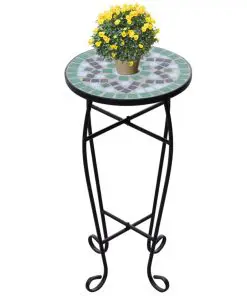 Mosaic Side Table Plant Table Green White