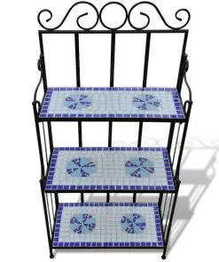 Plant Stand Plant Display Blue White Mosaic Pattern