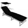vidaXL Folding Sun Lounger with Roof Aluminium and Textilene Black vidaXL Folding Sun Lounger with Roof Aluminium and Textilene Black