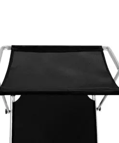 vidaXL Folding Sun Lounger with Roof Aluminium and Textilene Black