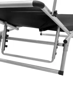 vidaXL Folding Sun Lounger with Roof Aluminium and Textilene Black