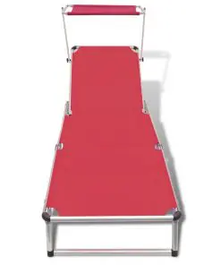 vidaXL Folding Sun Lounger with Roof Aluminium and Textilene Red