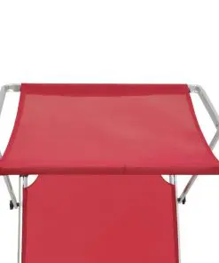 vidaXL Folding Sun Lounger with Roof Aluminium and Textilene Red