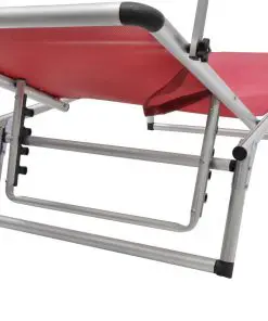 vidaXL Folding Sun Lounger with Roof Aluminium and Textilene Red