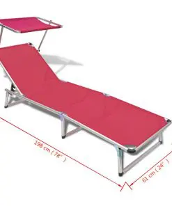 vidaXL Folding Sun Lounger with Roof Aluminium and Textilene Red