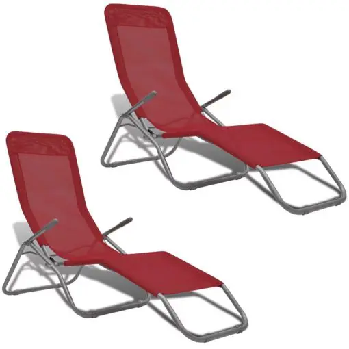 vidaXL Sun Loungers 2 pcs Steel Frame and Textilene Red