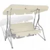 vidaXL Outdoor Hanging Swing Bench with a Canopy for 3 Persons Sand White