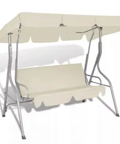 vidaXL Outdoor Hanging Swing Bench with a Canopy for 3 Persons Sand White