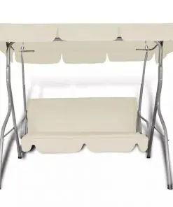 vidaXL Outdoor Hanging Swing Bench with a Canopy for 3 Persons Sand White