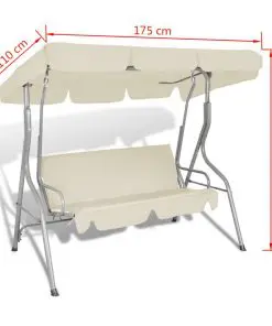 vidaXL Outdoor Hanging Swing Bench with a Canopy for 3 Persons Sand White