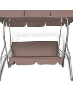 vidaXL Outdoor Hanging Swing Bench with a Canopy Coffee for 3 Persons