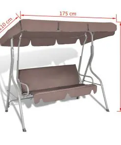 vidaXL Outdoor Hanging Swing Bench with a Canopy Coffee for 3 Persons
