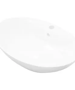 vidaXL Luxury Ceramic Basin Oval with Overflow and Faucet Hole
