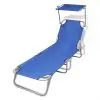 vidaXL Folding Sun Lounger with Canopy Steel and Fabric Blue vidaXL Folding Sun Lounger with Canopy Steel and Fabric Blue