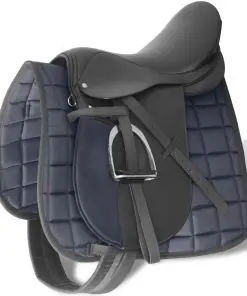 vidaXL Horse Riding Saddle Set 16″ Real Leather Black 14 cm 5-in-1