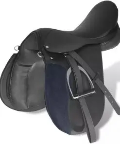 vidaXL Horse Riding Saddle Set 16″ Real Leather Black 14 cm 5-in-1
