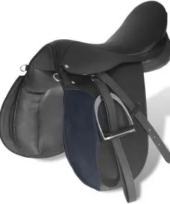 vidaXL Horse Riding Saddle Set 17.5″ Real leather Black 12 cm 5-in-1