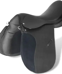 vidaXL Horse Riding Saddle Set 17.5″ Real leather Black 12 cm 5-in-1