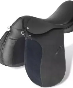 vidaXL Horse Riding Saddle Set 17.5″ Real Leather Black 18 cm 5-in-1