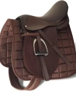 vidaXL Horse Riding Saddle Set 16″ Real Leather Brown 14 cm 5-in-1