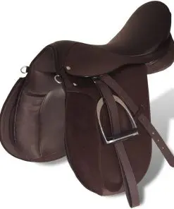 vidaXL Horse Riding Saddle Set 17,5″ Real Leather Brown 12 cm 5-in-1