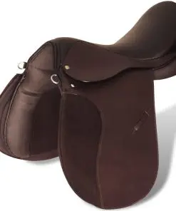 vidaXL Horse Riding Saddle Set 17,5″ Real Leather Brown 12 cm 5-in-1