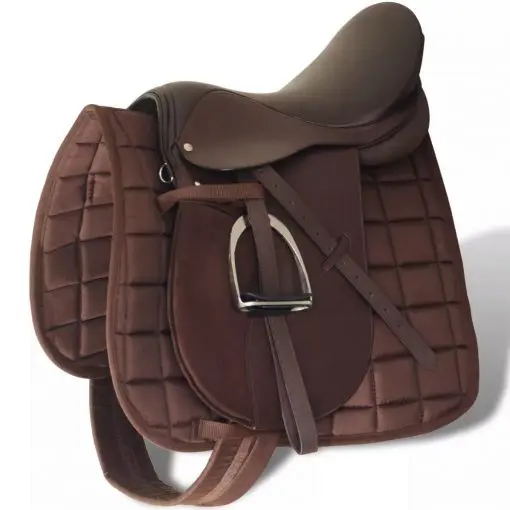 vidaXL Horse Riding Saddle Set 17.5″ Real Leather Brown 18 cm 5-in-1