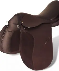 vidaXL Horse Riding Saddle Set 17.5″ Real Leather Brown 18 cm 5-in-1
