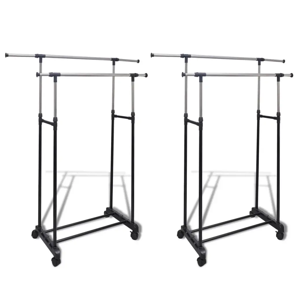vidaXL Adjustable Clothes Rack with 2 Hanging Rails 2 pcs