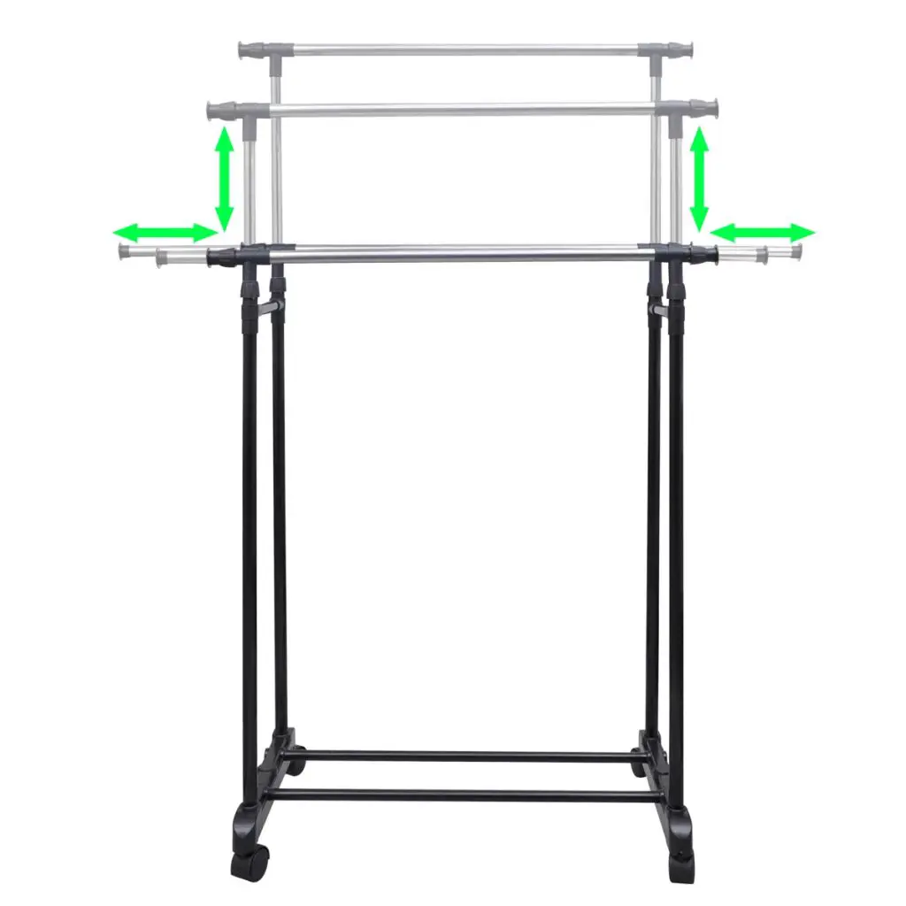 vidaXL Adjustable Clothes Rack with 2 Hanging Rails 2 pcs