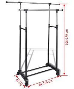 vidaXL Adjustable Clothes Rack with 2 Hanging Rails 2 pcs