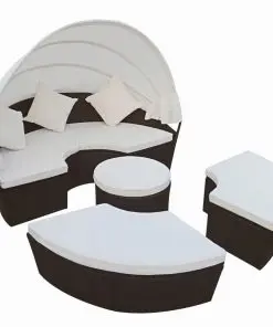 vidaXL Outdoor Lounge Bed with Canopy Poly Rattan Brown