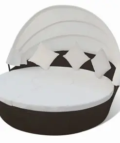 vidaXL Outdoor Lounge Bed with Canopy Poly Rattan Brown