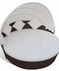 vidaXL Outdoor Lounge Bed with Canopy Poly Rattan Brown