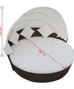 vidaXL Outdoor Lounge Bed with Canopy Poly Rattan Brown