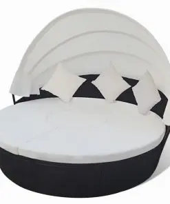 vidaXL Outdoor Lounge Bed with Canopy Poly Rattan Black