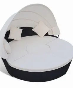 vidaXL Outdoor Lounge Bed with Canopy Poly Rattan Black