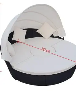 vidaXL Outdoor Lounge Bed with Canopy Poly Rattan Black