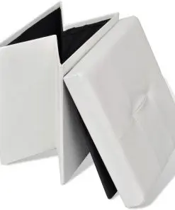 Foldable Storage Stool Ottoman Footstool White 2 pcs
