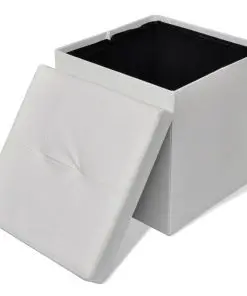 Foldable Storage Stool Ottoman Footstool White 2 pcs