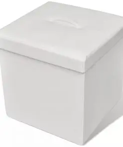 Foldable Storage Stool Ottoman Footstool White 2 pcs